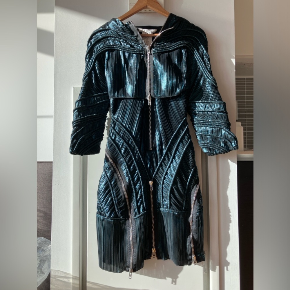 Green Givenchy shimmery silk cocktail dress ensemble